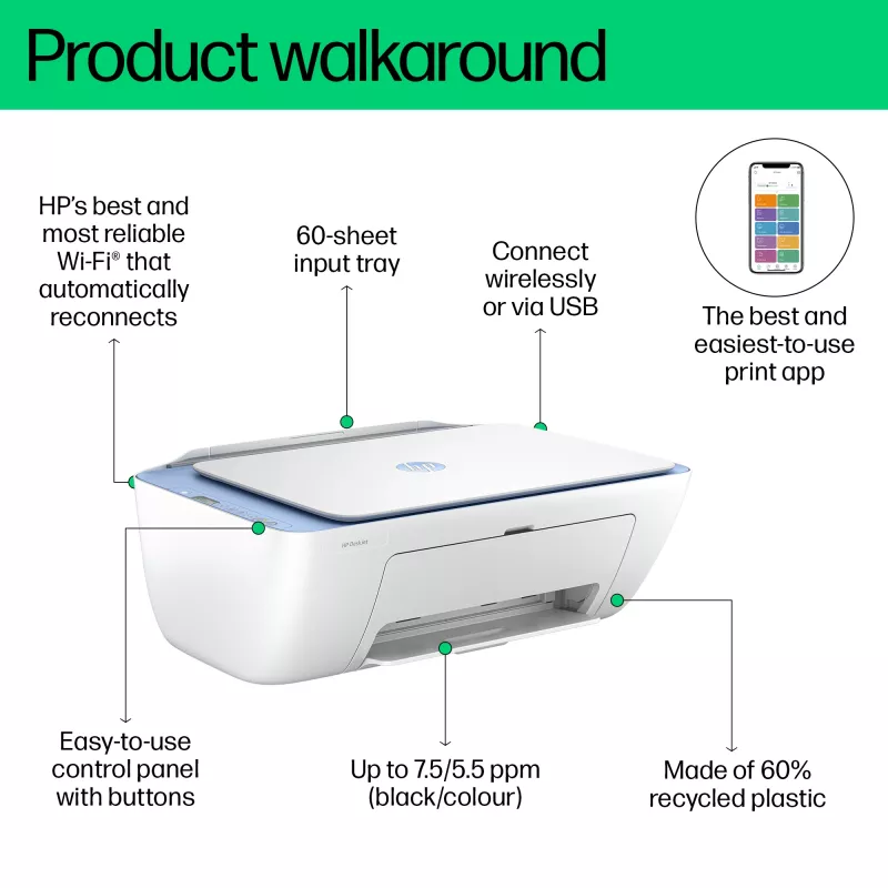HP DeskJet 2822e draadloze 3-in-1 kleurenprinter, Instant Ink; kopiëren, scannen