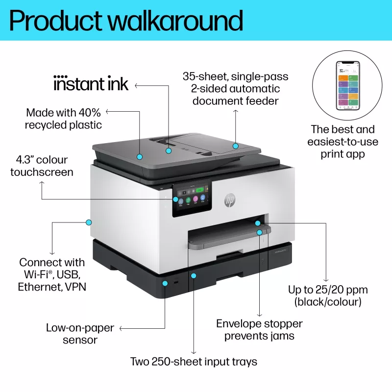 HP OfficeJet Pro 9132e draadloze all-in-one kleurenprinter, Instant Ink; dubbelzijdig printen