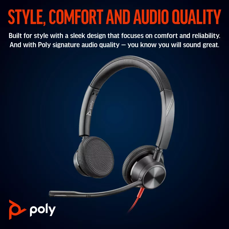 HP Poly Blackwire 3325 stereo Microsoft Teams gecertificeerd USB-C headset +3.5mm plug +USB-C/A adapter