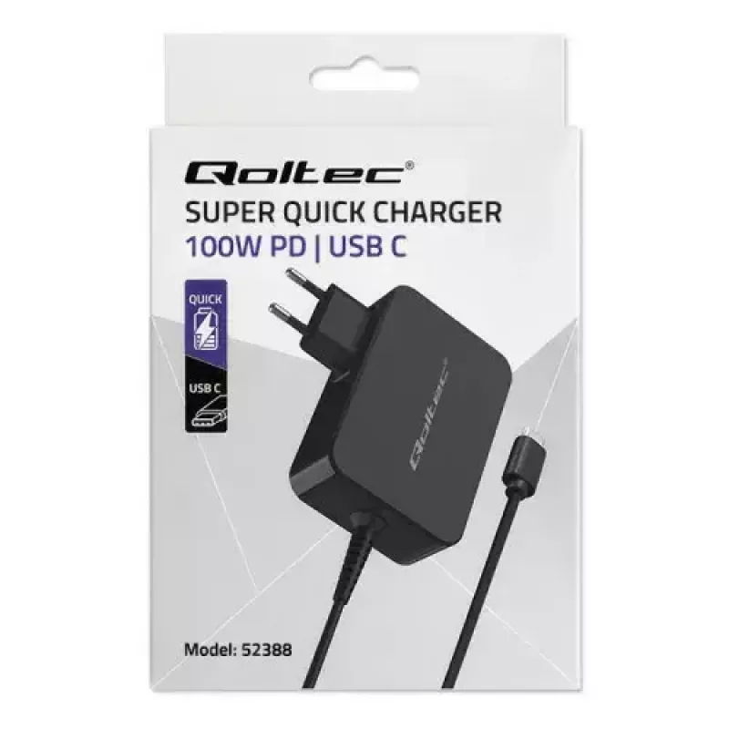 Oplader Qoltec 52388 Indoor Fast Charging 20V 5A zwart