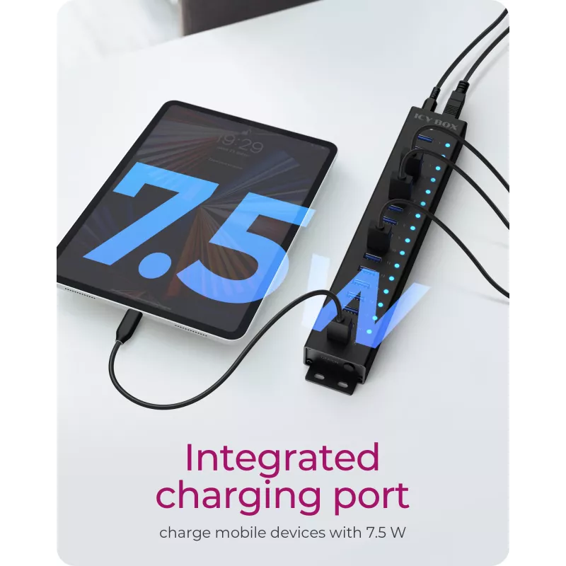 ICY BOX 17-poorts hub met USB 3.2 Gen 1 Type-A interface, USB 3.2 Gen 1 (3.1 Gen 1) Type-A, USB 3.2 Gen 1 (3.1 Gen 1) Type-A, USB Type-B, 5000 Mbit/s, zwart, China, DC