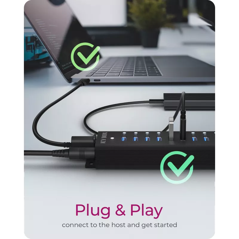ICY BOX 17-poorts hub met USB 3.2 Gen 1 Type-A interface, USB 3.2 Gen 1 (3.1 Gen 1) Type-A, USB 3.2 Gen 1 (3.1 Gen 1) Type-A, USB Type-B, 5000 Mbit/s, zwart, China, DC