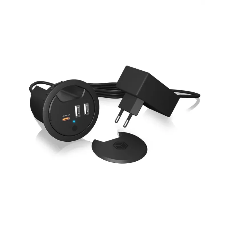 ICY BOX In-Desk USB-oplader met Power Delivery & Quick Charge