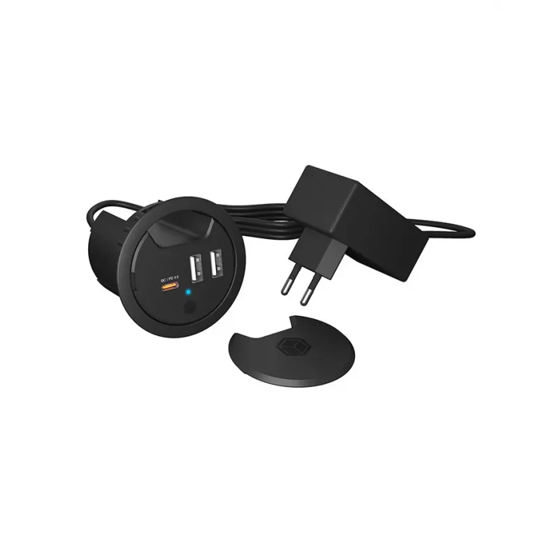 ICY BOX In-Desk USB-oplader met Power Delivery & Quick Charge