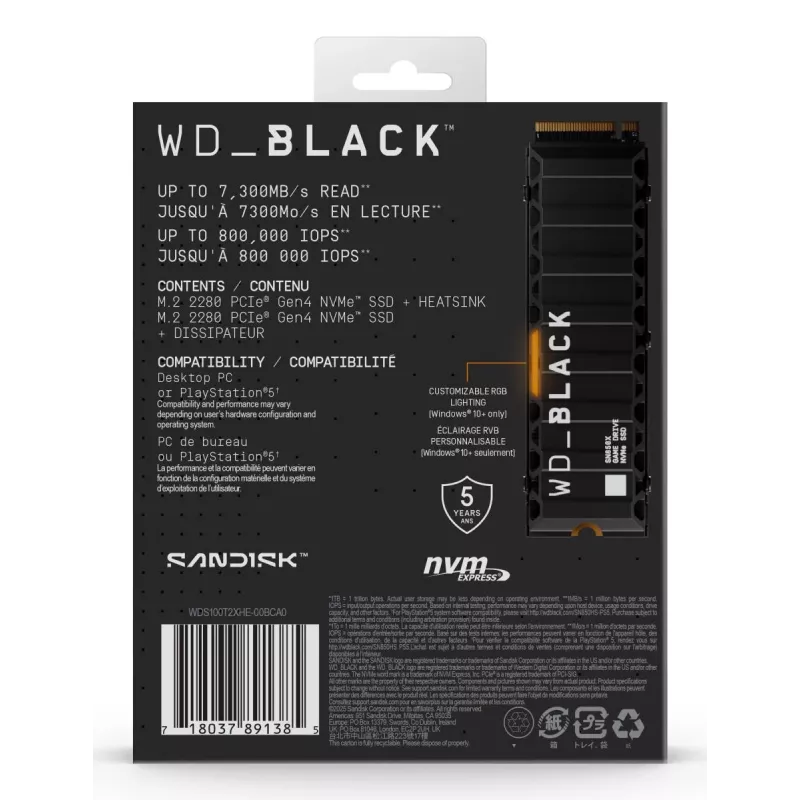 WESTERN DIGITAL SSD - WD_BLACK SN850X - 1 TB - PCIe Gen4 x4 - M.2 2280 - met koellichaam