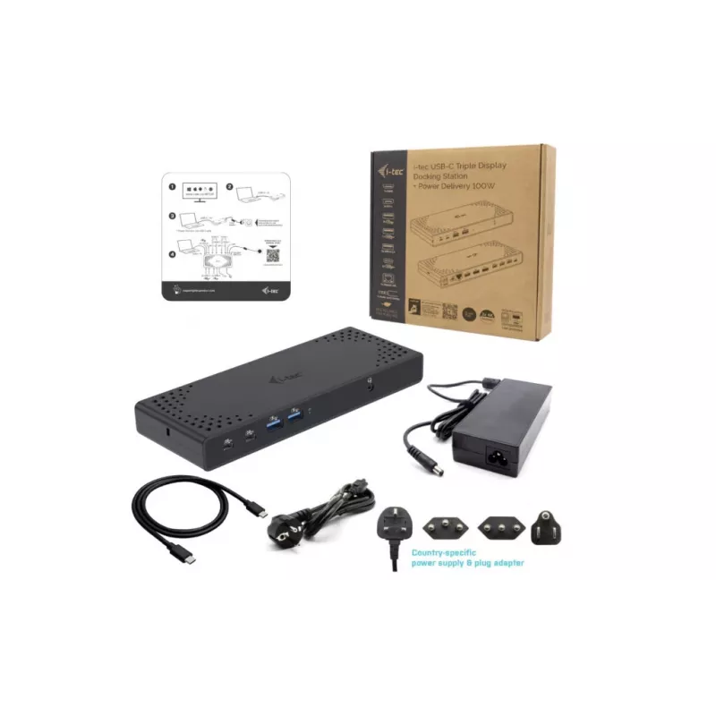 i-tec USB-C Triple Display Docking Station Gen 2 Power Delivery 100W bedraad 3.2