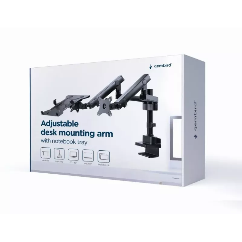GEMBIRD verstelbare monitorarm voor tafelmontage met notebookplateau (volledig beweegbaar)