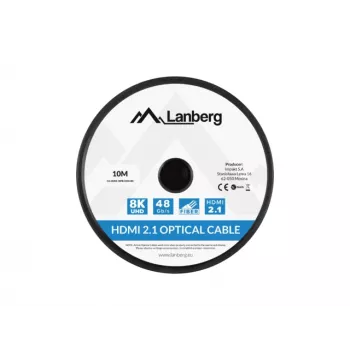 HDMI-kabel LANBERG CA-HDMI-30FB-0100-BK 10 m, HDMI Type-A 2.1, 48 Gbit/s, 144 Hz, HDR, ARC, Ethernet