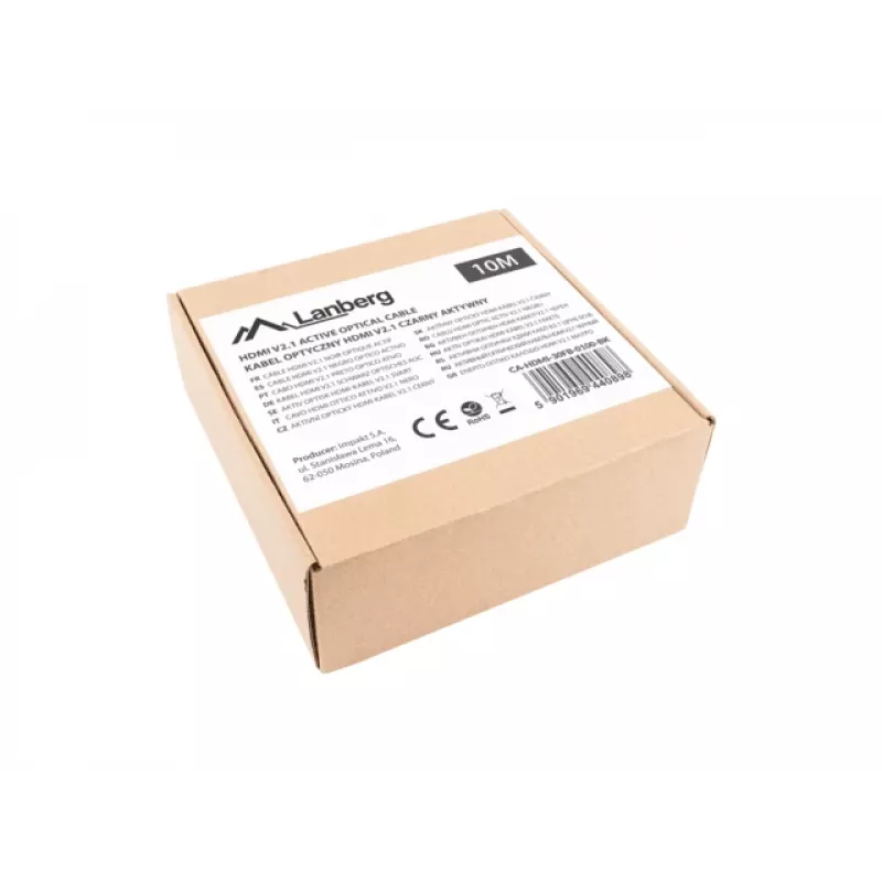 HDMI-kabel LANBERG CA-HDMI-30FB-0100-BK 10 m, HDMI Type-A 2.1, 48 Gbit/s, 144 Hz, HDR, ARC, Ethernet