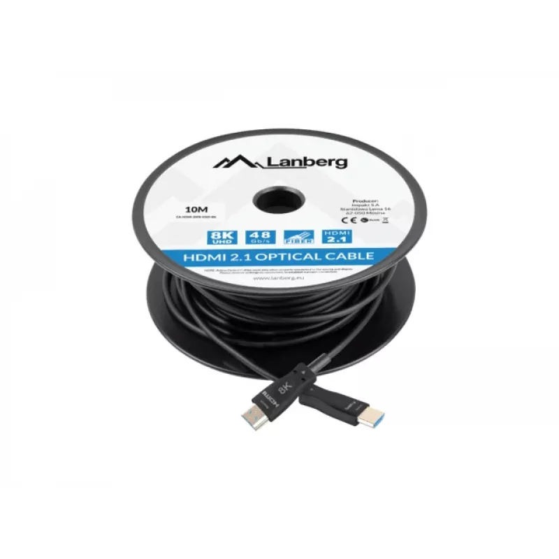 HDMI-kabel LANBERG CA-HDMI-30FB-0100-BK 10 m, HDMI Type-A 2.1, 48 Gbit/s, 144 Hz, HDR, ARC, Ethernet