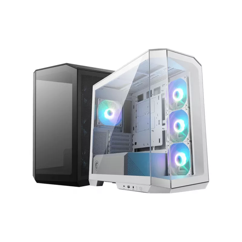 MSI MAG PANO M100R PZ micro tower pc-behuizing, microATX/Mini-ITX, panoramisch gehard glas van 270 graden, ARGB-ventilatoren, USB-C, zwart