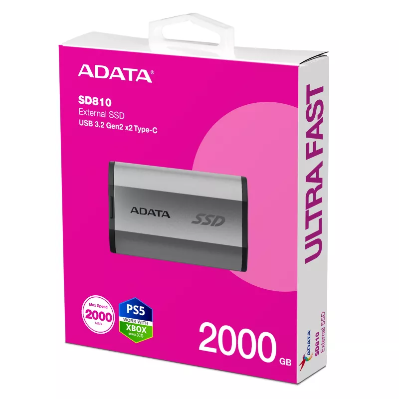 ADATA SD810 2 TB USB Type-C USB 3.2 Gen 2x2 zwart, zilver