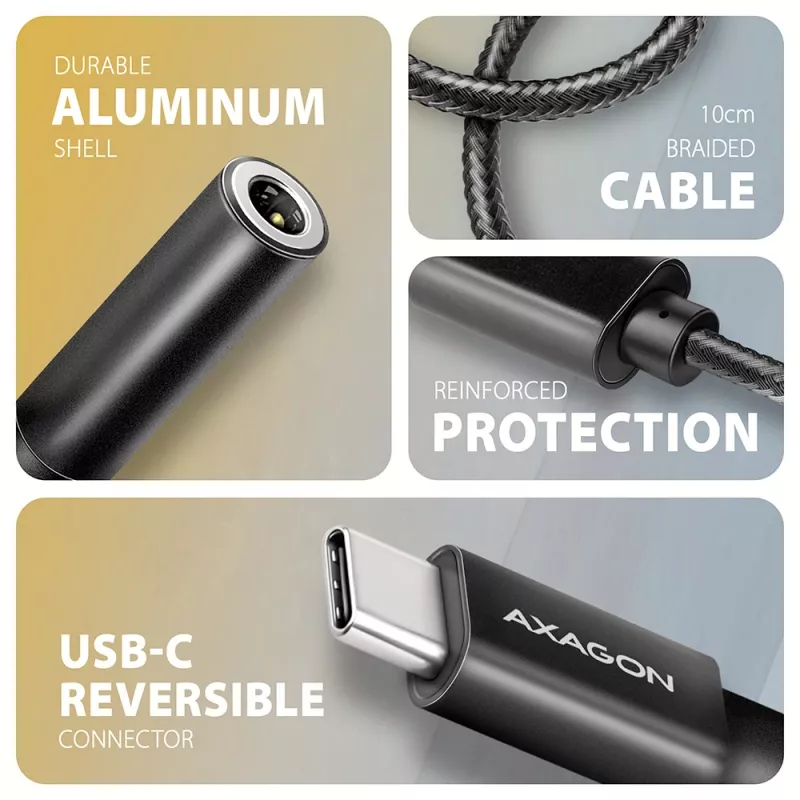 Axagon ADA-HC USB-C naar 3,5 mm jack – Hi-Res DAC audio-adapter, 384 kHz/32 Bit, stereo
