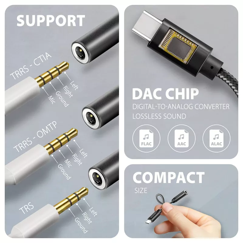 Axagon ADA-HC USB-C naar 3,5 mm jack – Hi-Res DAC audio-adapter, 384 kHz/32 Bit, stereo