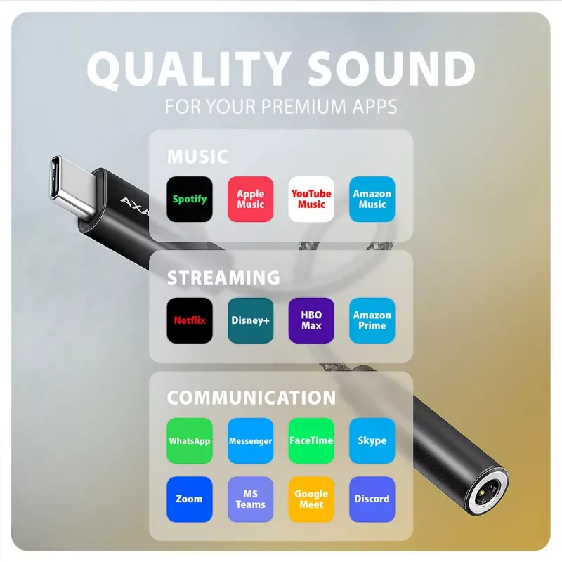 Axagon ADA-HC USB-C naar 3,5 mm jack – Hi-Res DAC audio-adapter, 384 kHz/32 Bit, stereo