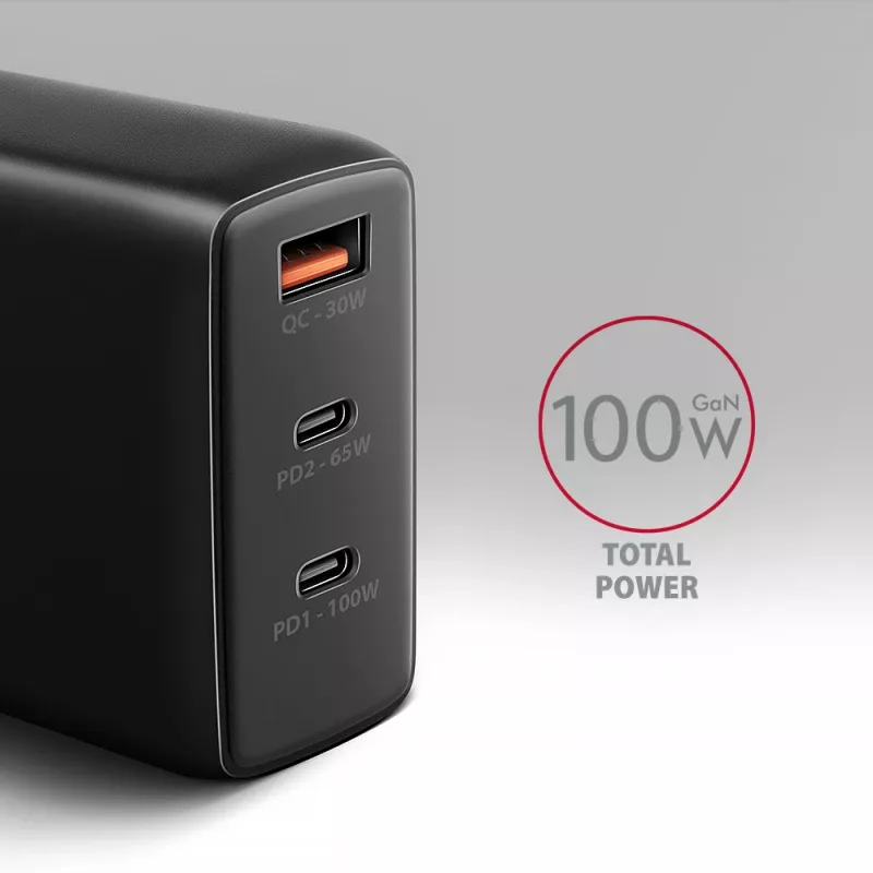 Axagon ACU-DPQ100 PD3.0 & QC 4+ THREE OUTPUTS wandlader 100W
