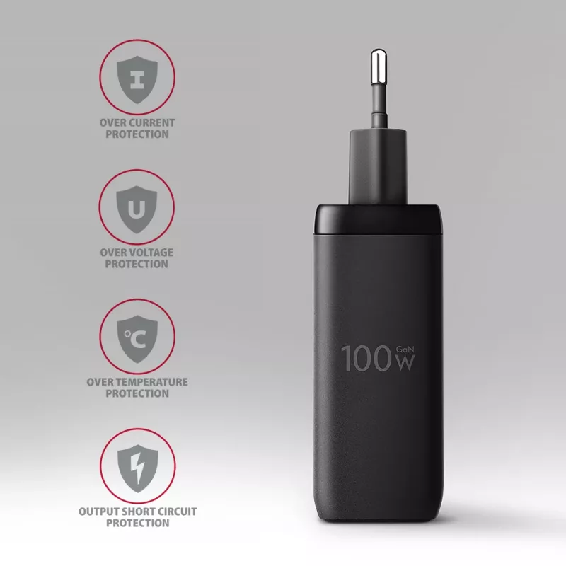 Axagon ACU-DPQ100 PD3.0 & QC 4+ THREE OUTPUTS wandlader 100W