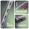 Axagon HMC-10HLS, USB 5Gbps-hub, 4x USB-A, HDMI 4k/60Hz, RJ-45, SD/microSD, PD 100W