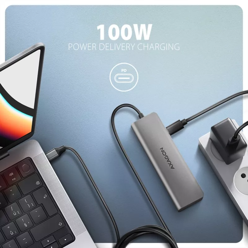 Axagon HMC-5H USB 5Gbps-hub, 3x USB-A, HDMI 4K/30Hz, PD 100W, 100cm USB-C-kabel