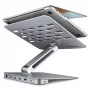 Axagon HMC-STND multi-poort USB-C 5Gbit/s hub en aluminium standaard voor laptops. HDMI 4K/60Hz, GLAN, PD en 3 USB-A aansluitingen. USB-C kabel 60 cm.