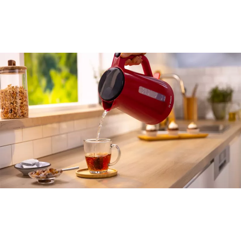 Elektrische waterkoker Bosch TWK1M124 — 1,7 L, 2400 W, rood, draadloos, 360°-basis