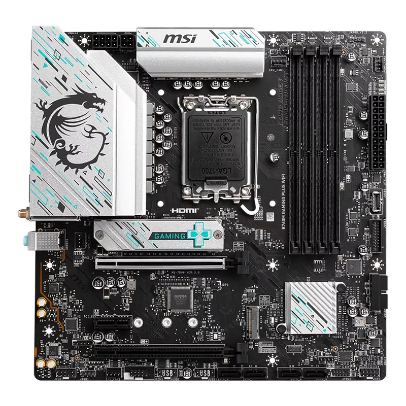 Moederbord MSI B760M GAMING PLUS WIFI – Intel B760, LGA 1700, micro ATX, DDR5, 4 DIMM, Wi‑Fi 6E, 2.5Gb LAN