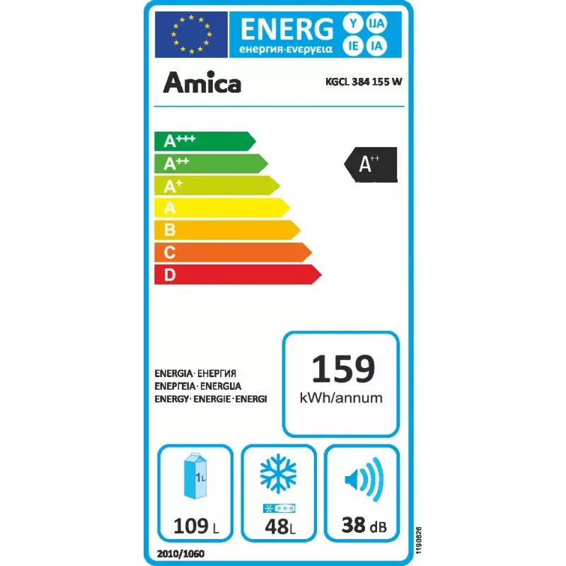 Amica FK200.4(E) vrijstaande koel-vriescombinatie, vriezer onderin, koelkast 109 l + vriezer 48 l, energieklasse E, wit