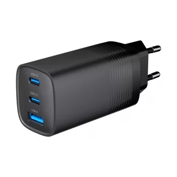 GEMBIRD USB-snellader – Type-A & C 3-poorts 65 W, QC 3.0 & PowerDelivery, GaN – zwart