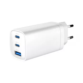 GEMBIRD USB-snellader – Type-A & C, 3 poorten, 65 W, QC 3.0 & PowerDelivery, GaN – wit