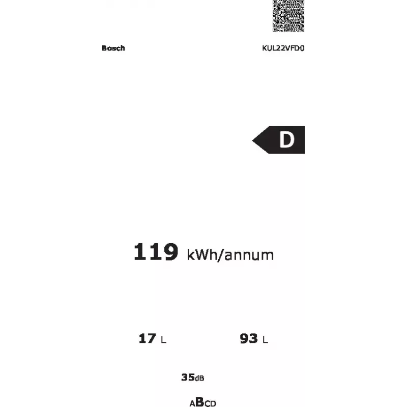 Bosch KUL22VFD0 inbouw onderbouw koel-vriescombinatie, 93 l koelkast + 17 l vriezer, energieklasse D