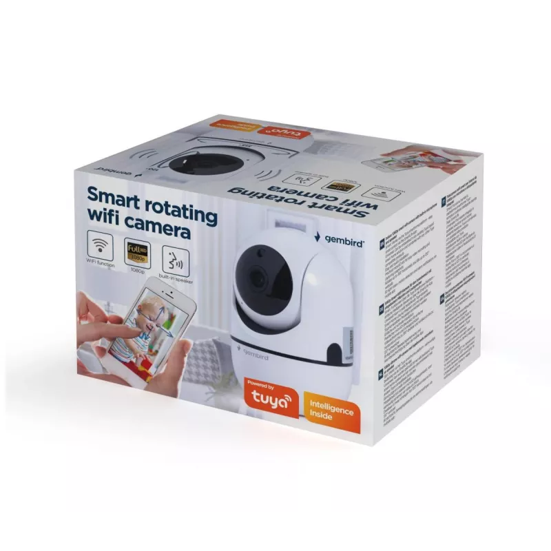 Gembird TSL-CAM-WRHD-02 slimme draaibare wifi-camera voor binnen, Full HD 1080p, Tuya, 355° draaibaar, wit