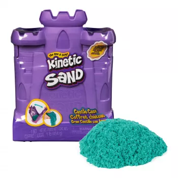 Kinetic Sand, kasteeldoos met 454 g turquoise speelzand, opbergbak, sensorisch speelgoed voor kinderen vanaf 3 jaar