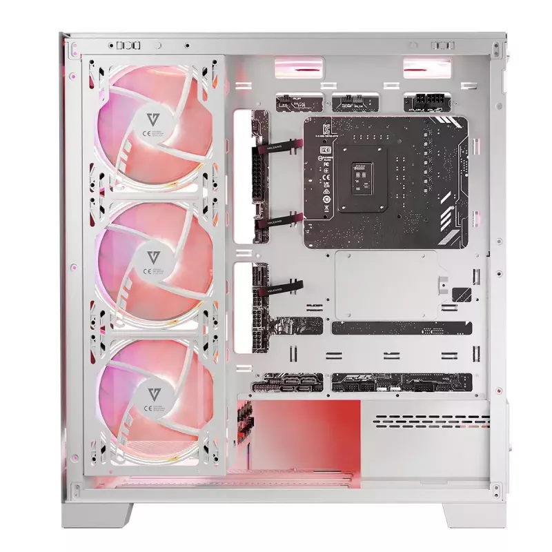 Pc-behuizing MODECOM Volcano SPACE APEX ARGB MIDI Tower wit – staal, zijvenster, ARGB-ventilator, USB-C
