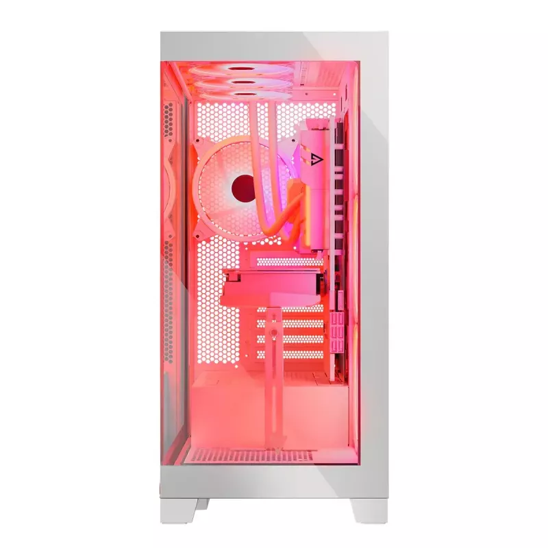 Pc-behuizing MODECOM Volcano SPACE APEX ARGB MIDI Tower wit – staal, zijvenster, ARGB-ventilator, USB-C