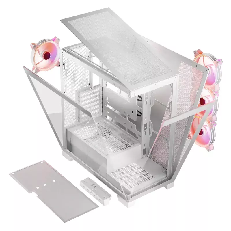Pc-behuizing MODECOM Volcano SPACE APEX ARGB MIDI Tower wit – staal, zijvenster, ARGB-ventilator, USB-C