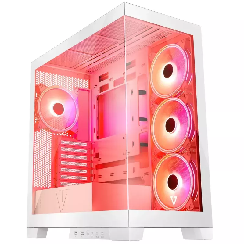 Pc-behuizing MODECOM Volcano SPACE APEX ARGB MIDI Tower wit – staal, zijvenster, ARGB-ventilator, USB-C