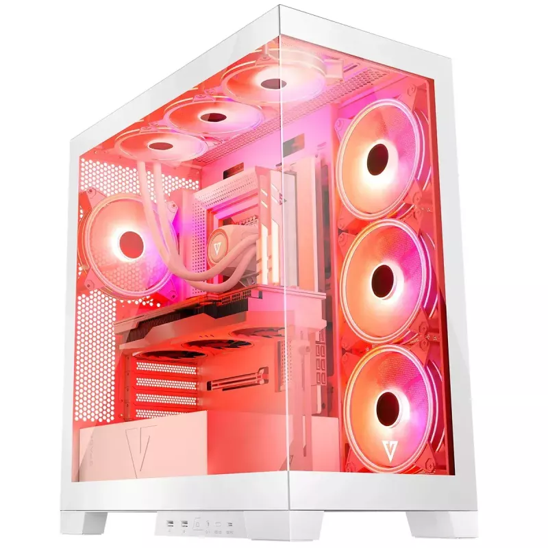 Pc-behuizing MODECOM Volcano SPACE APEX ARGB MIDI Tower wit – staal, zijvenster, ARGB-ventilator, USB-C