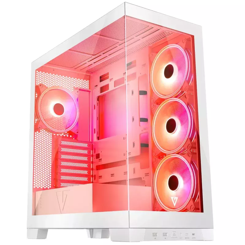 Pc-behuizing MODECOM Volcano SPACE APEX ARGB MIDI Tower wit – staal, zijvenster, ARGB-ventilator, USB-C