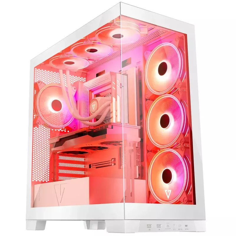 Pc-behuizing MODECOM Volcano SPACE APEX ARGB MIDI Tower wit – staal, zijvenster, ARGB-ventilator, USB-C