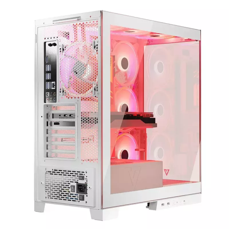 Pc-behuizing MODECOM Volcano SPACE APEX ARGB MIDI Tower wit – staal, zijvenster, ARGB-ventilator, USB-C