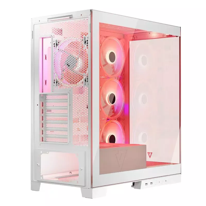 Pc-behuizing MODECOM Volcano SPACE APEX ARGB MIDI Tower wit – staal, zijvenster, ARGB-ventilator, USB-C