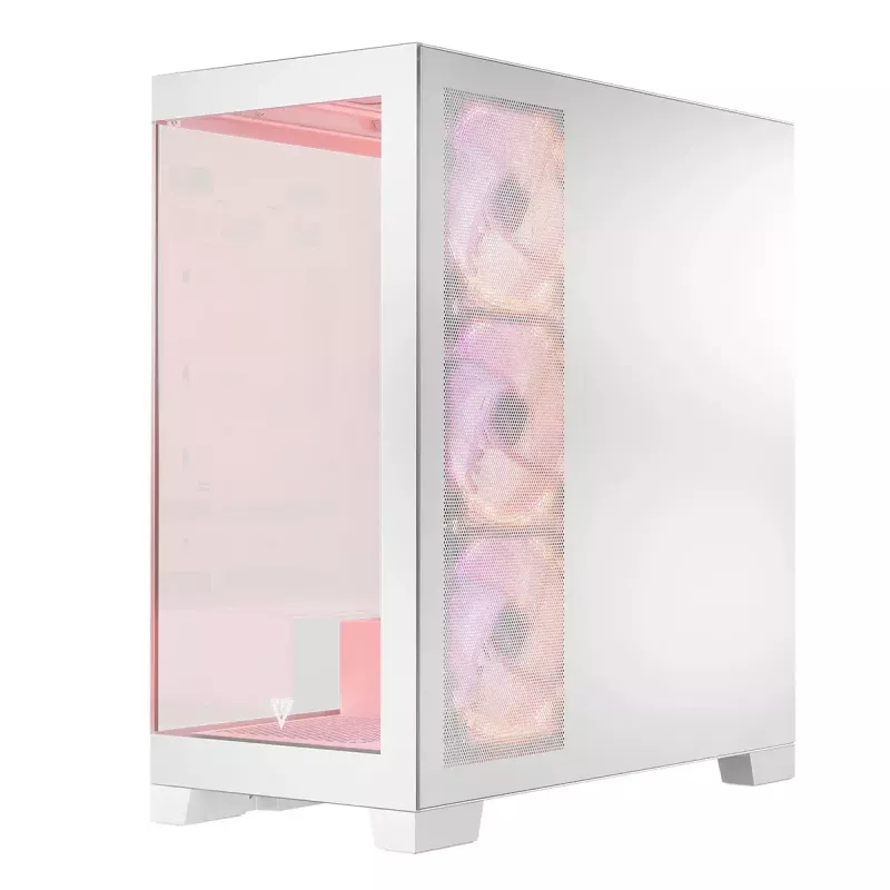 Pc-behuizing MODECOM Volcano SPACE APEX ARGB MIDI Tower wit – staal, zijvenster, ARGB-ventilator, USB-C