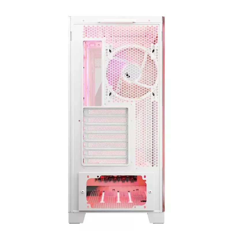Pc-behuizing MODECOM Volcano SPACE APEX ARGB MIDI Tower wit – staal, zijvenster, ARGB-ventilator, USB-C