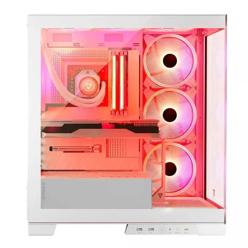 Pc-behuizing MODECOM Volcano SPACE APEX ARGB MIDI Tower wit – staal, zijvenster, ARGB-ventilator, USB-C