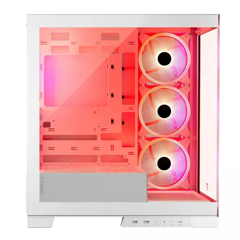Pc-behuizing MODECOM Volcano SPACE APEX ARGB MIDI Tower wit – staal, zijvenster, ARGB-ventilator, USB-C