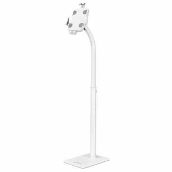 Manhattan vloerstandaard (diefstalbeveiliging) voor tablet en iPad, universeel, 360° draaibaar, kanteling +20° tot -110°, wit, afsluitbaar, tablets 7,9 inch tot 11 inch, in hoogte verstelbaar 790 tot 1190 mm, uitschuifbare klemmen: hoogte 200 tot 246 mm/breedte 129 tot 181 mm, kan op de vloer worden vastgeschroefd (onderdelen inbegrepen)