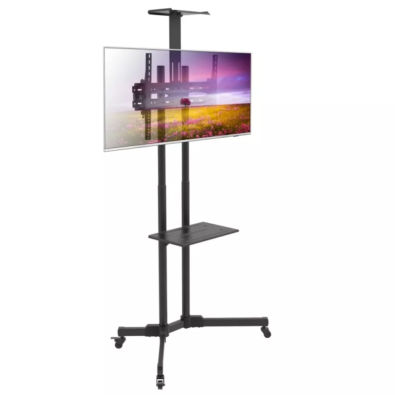 Techly ICA-TR216T mobiele tv-trolley voor schermen van 37–70 inch (tot 177,8 cm), max. 50 kg, 2 planken, zwart