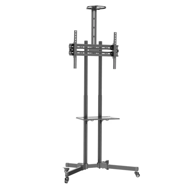 Techly ICA-TR216T mobiele tv-trolley voor schermen van 37–70 inch (tot 177,8 cm), max. 50 kg, 2 planken, zwart