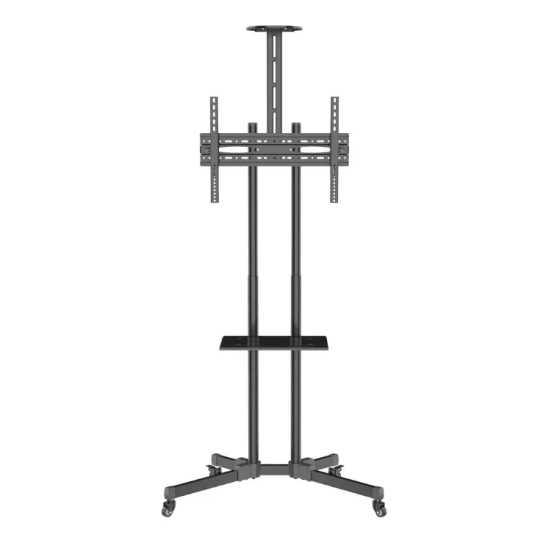 Techly ICA-TR216T mobiele tv-trolley voor schermen van 37–70 inch (tot 177,8 cm), max. 50 kg, 2 planken, zwart