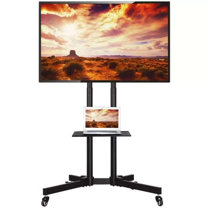 Techly ICA-TR216T mobiele tv-trolley voor schermen van 37–70 inch (tot 177,8 cm), max. 50 kg, 2 planken, zwart